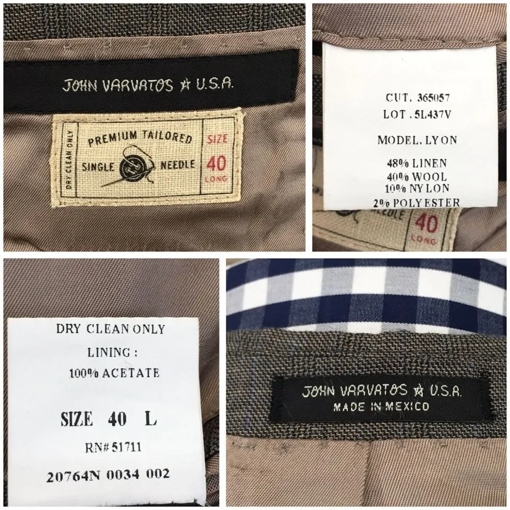 John Varvatos Mens Blazer Sport Coat Two Button‎ Casual Jacket 40L Linen Wool
